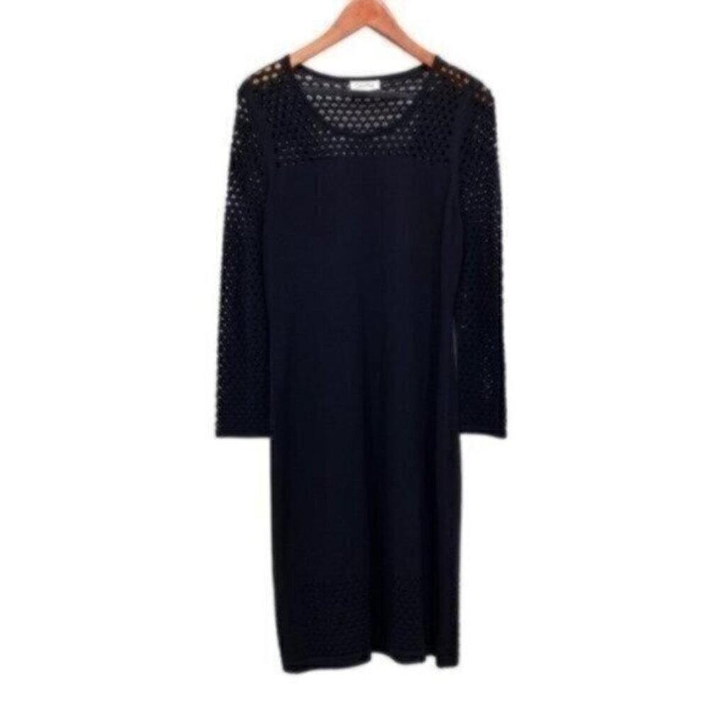 Calvin Klein Women’s Black Knit Mesh Long Sleeve Bodycon Midi Dress